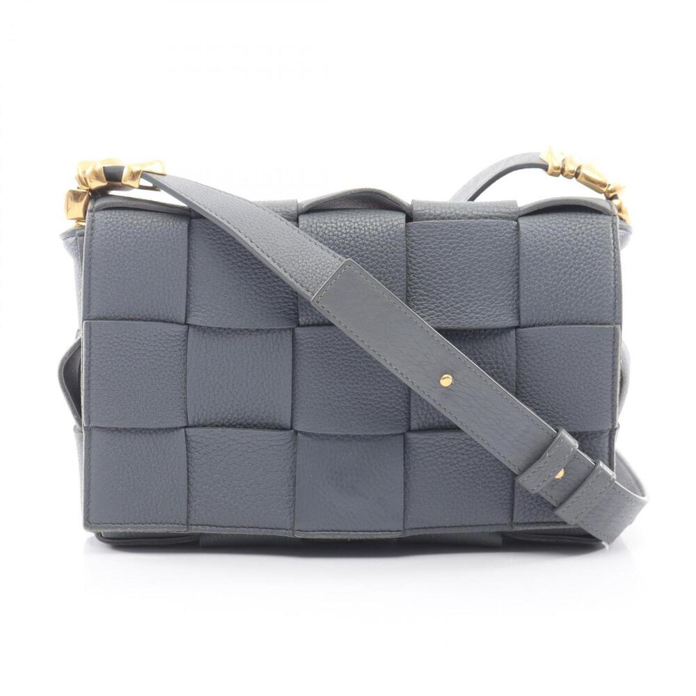 BOTTEGA VENETA Gray Leather Intrecciato Shoulder Bag